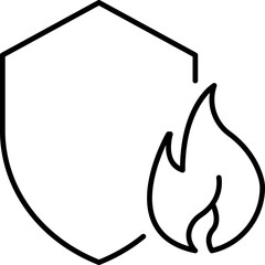 Fire next to Shield Outline Linear Symbol for Graphic and Web Design, Apps, Adverts, Various Cards