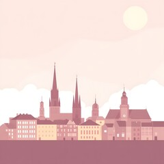 Illustration of the Cityscape of the old town of Riga, Latvia. 