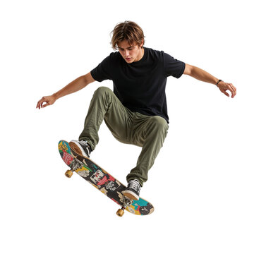 Skateboarder Performing Jumping Trick in Studio