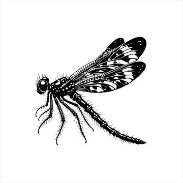 black and white dragonfly detailed drawing clip art preview