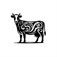 A decorative cow is standing, isolated on white background