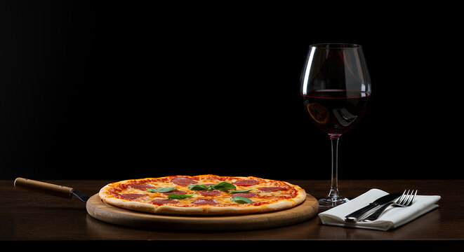 Pizza and Red Wine Still Life