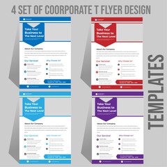 FOUR MODERN Corporate Business A4 Flyers TEMPLATES, with DIFFERENT COLOR COOLECTION AND creative editable geometric vector design templates, Informative modern layouts for promotional AND purpose
