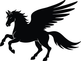Flat Design Pegasus Silhouette Vector Illustration of Mythical Creature for Clipart