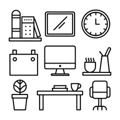 Silhouette Vector of Modern Office Essentials Minimalist Design for Remote Work, Business, and Productivity