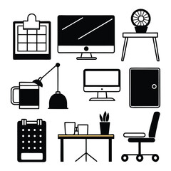 Silhouette Vector of Modern Office Essentials Minimalist Design for Remote Work, Productivity, and Business Presentations