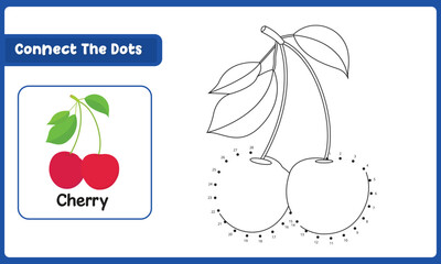 Connect The Dots Cherry Food. Dot To Dot Educational Game. Vector Illustration
