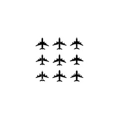 Airplane top view set silhouette isolated on white background 