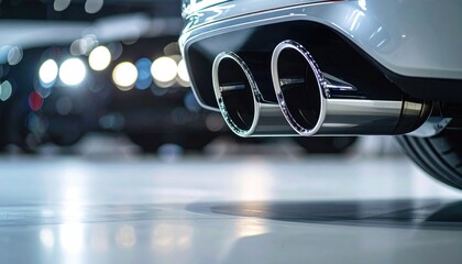 Close-up of a sleek car exhaust pipe representing automotive design, engineering innovation, and luxury performance aesthetics