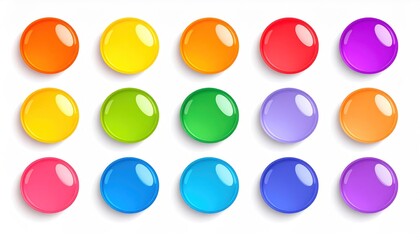 Colorful Round Rainbow Reflective Blobs with Realistic Shadows on White Background