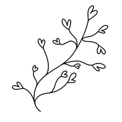 Simple doodle flower love decoration frame illustration inspired by twig, heart, and tendrils icon summer black color that can be use for social media, wallpaper, sticker, banner, t-shirt,  e.t.c.