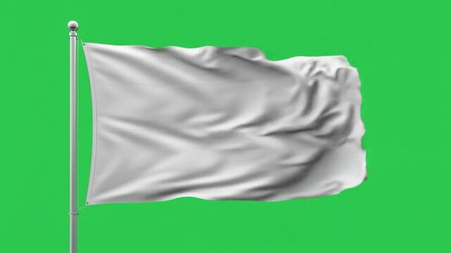 White flag waving on green screen background isolation, video animation