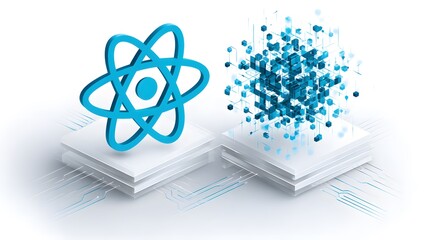 Innovative and elegant vector illustration featuring a robust React icon paired with a sophisticated JavaScript library design for advanced web development applications