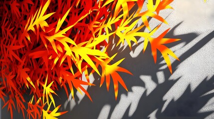 Vibrant Red and Yellow Leaf Design on Gray Wall