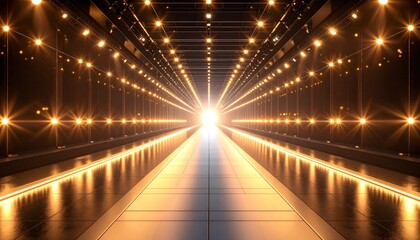 Fototapeta premium Futuristic Tunnel Perspective with Pulsating Light and Reflective Floor Creating a Modern Abstract Background