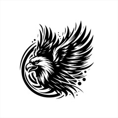 Obraz premium A majestic eagle soars, captured in a bold black and white design