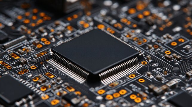 High detail macro of circuit board with microprocessor for technology concept