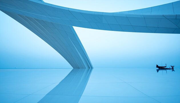 3d illustration of abstract minimal architecture background, geometric architectural with chrome or metallic curve design, Car presentation