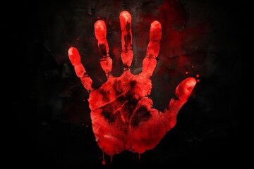 Minimalist Horror Poster: Bloody Handprint on Black Background with Eerie Red Glow