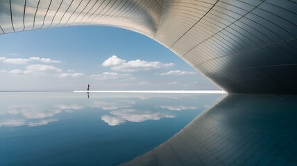 3d illustration of abstract minimal architecture background, geometric architectural with chrome or metallic curve design, Car presentation