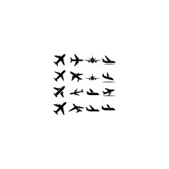 Set of silhouettes of airplanes 
