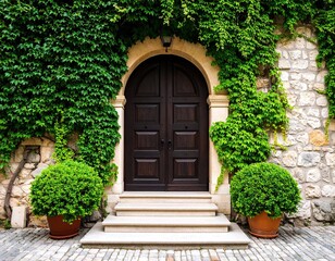 Stone wall entrance with ivy