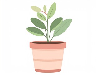 Obraz premium Cute Green Plant In A Minimal Ceramic Pot Isolated On White Background Room Decor Element