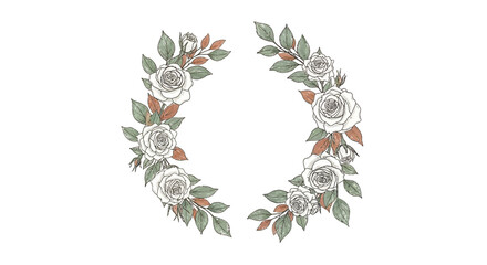 Fototapeta premium Delicate Oval Frame of White Roses and Greenery