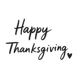 "Happy Thanksgiving" written in black font on a white background, clean and minimal design.