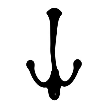 Silhouette of a vintage coat hook with three branches, isolated on white