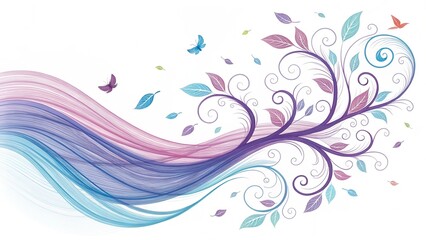 Whimsical Nature-Inspired Abstract with Flowing Lines, Tree Vines, and Butterflies