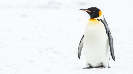 Majestic king penguin standing on snow.