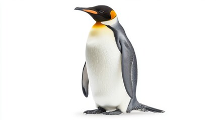 Fototapeta premium Majestic king penguin standing against a white background.