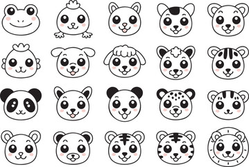 Cute Pink Animal Heads with Transparent Background illustration cartoon