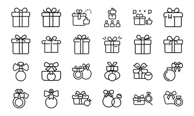 Hand Drawn Gift Box and Celebration Icon Set – Minimal Line Art Style Present, Gift Giving, Flower and Star Icons for Holiday, Birthday, Loyalty Reward, Surprise and Festive Occasions