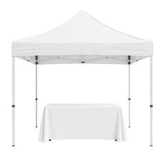 White tent with a white table and a white cloth on it. isolated-3d-on-transparent-background