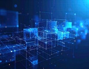 Abstract digital network of interconnected cubes