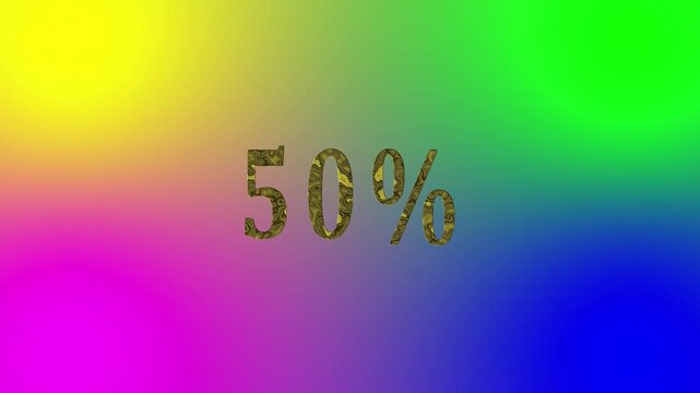 Abstract 50% percent text animation with magenta color animated.