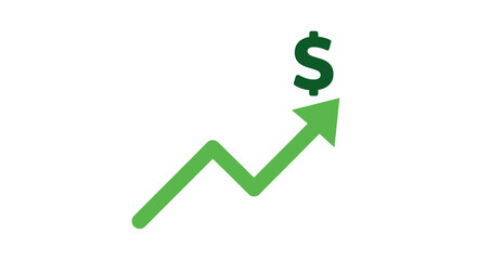 Fototapeta premium Green arrow pointing upwards with dollar sign, representing financial growth and increase.