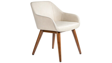 beautiful modern white chair with wooden legs isolated on transparent background