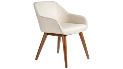 beautiful modern white chair with wooden legs isolated on transparent background