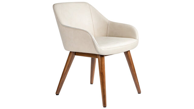 beautiful modern white chair with wooden legs isolated on transparent background