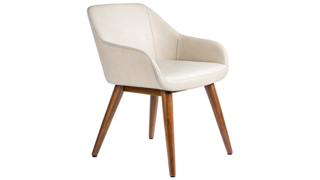 beautiful modern white chair with wooden legs isolated on transparent background - Powered by Adobe