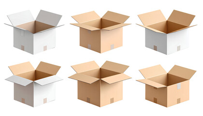 Fototapeta premium Open and Closed Shipping Boxes Collection Realistic Mockup on Transparent Background PNG