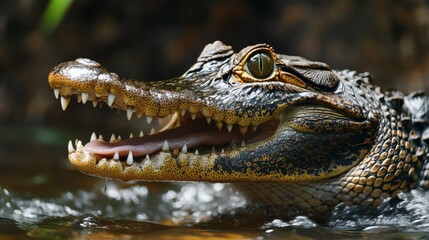 Fototapeta premium Close-up view of an alligator's head and mouth.