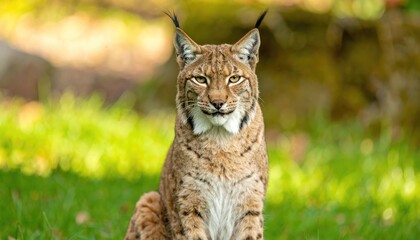 Fototapeta premium A lynx sits in a grassy area