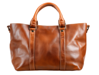 A high-angle shot of a stylish brown leather bag with handles, embodying both sophistication and practicality for modern travel.