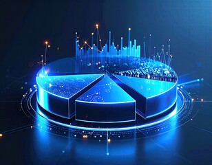 Abstract pie chart with glowing digital data