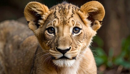 Fototapeta premium Close-up of a lion cub, sweet expression
