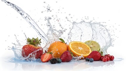 Water Splashing on Fresh Fruits Strawberries, Oranges and Berries, High-Resolution Image, Vibrant Colors, Juicy Concept, Food Photography Fruits, Water Splash